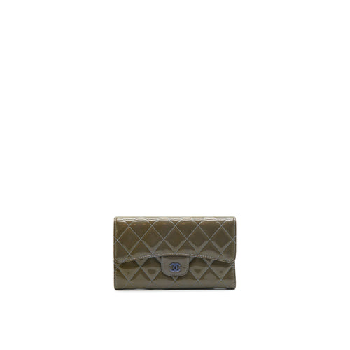 CHANEL FLAP LONG WALLET PATENT LEATHER GREY SHW