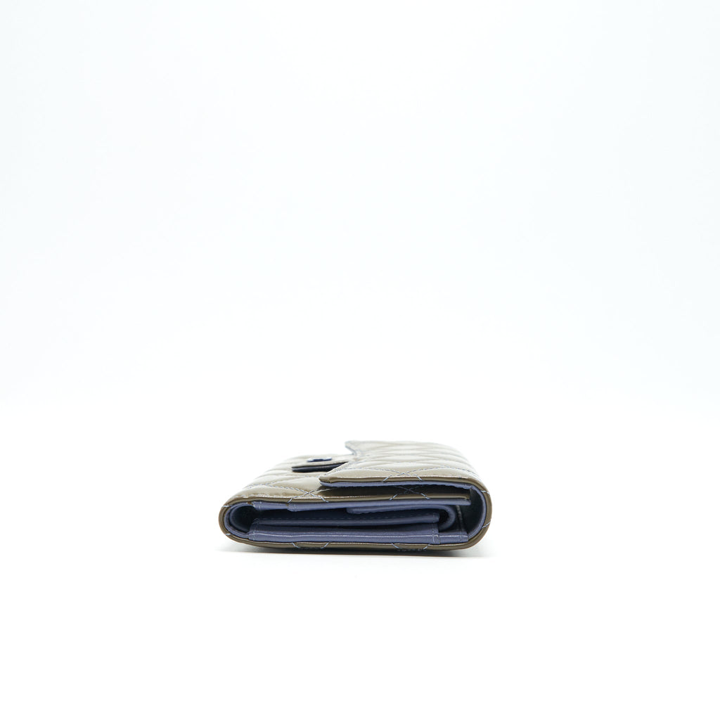 CHANEL FLAP LONG WALLET PATENT LEATHER GREY SHW