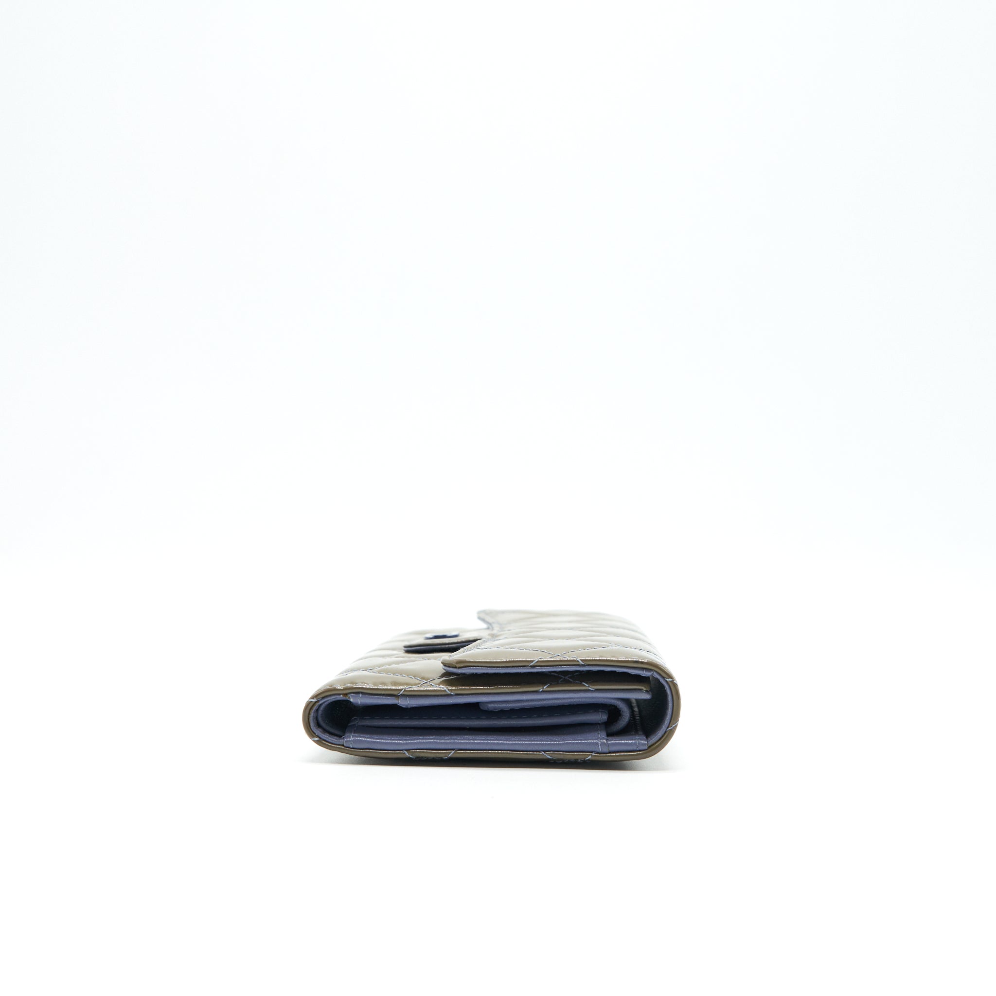 CHANEL FLAP LONG WALLET PATENT LEATHER GREY SHW