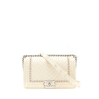 Chanel Medium Boy Bag Chevron Limited Calfskin Ivory SHW