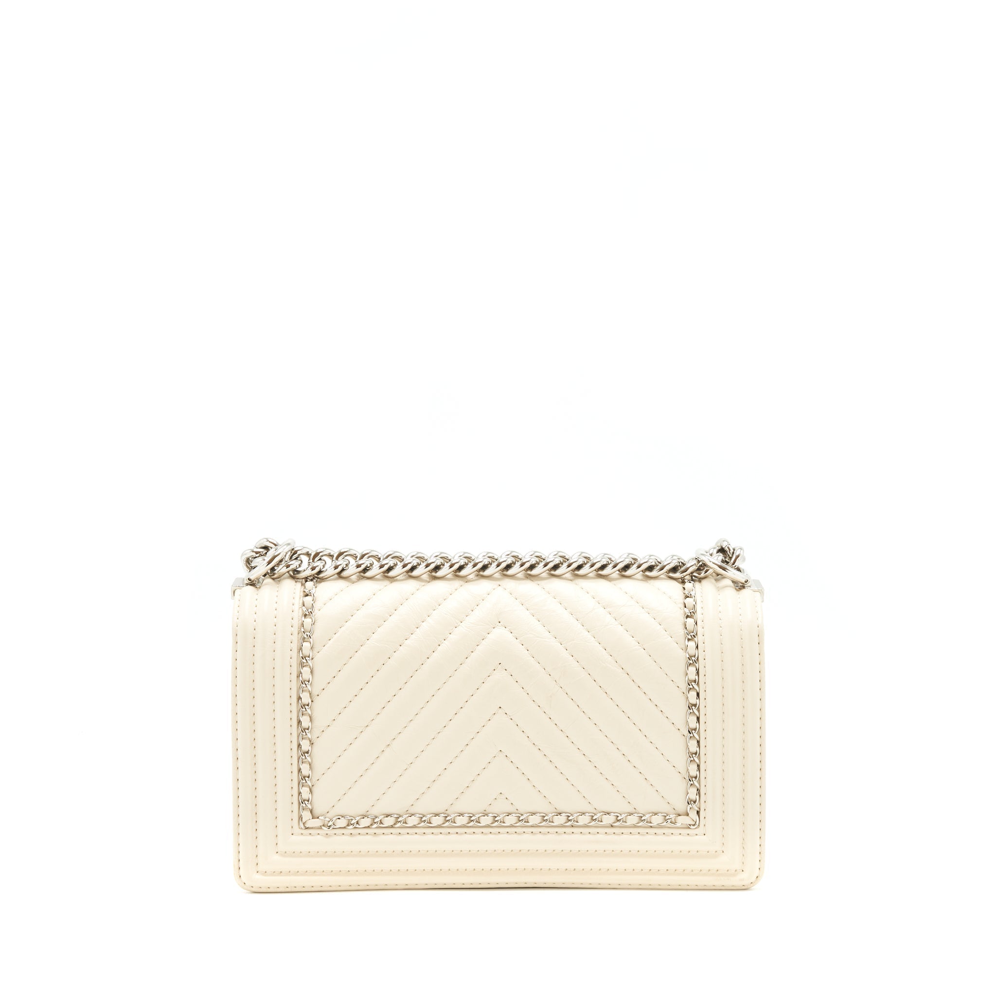 Chanel Medium Boy Bag Chevron Limited Calfskin Ivory SHW