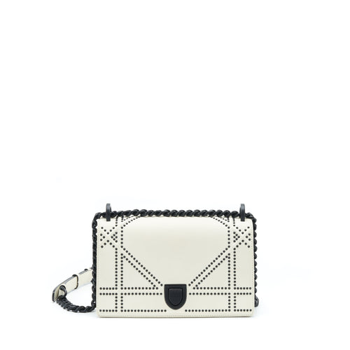 Dior Small Studded Diorama White With Black Hardware