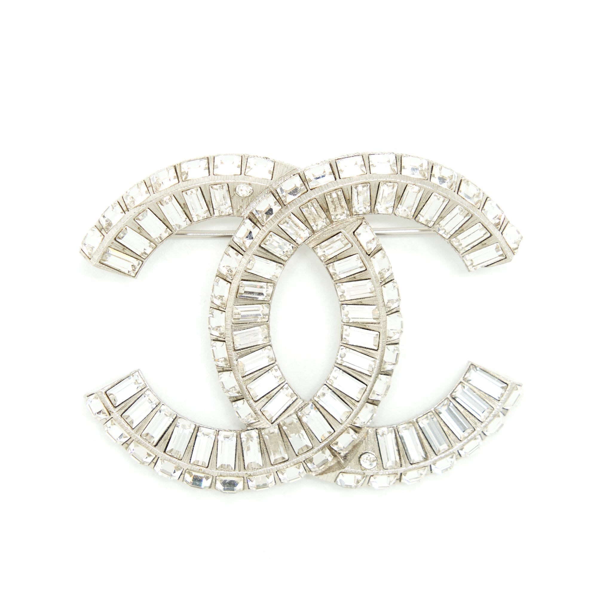 Chanel Metal And Stress Brooch Silver Tone