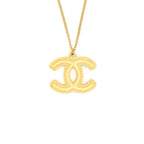 Chanel CC Logo Pendant Necklace Bright Gold Tone