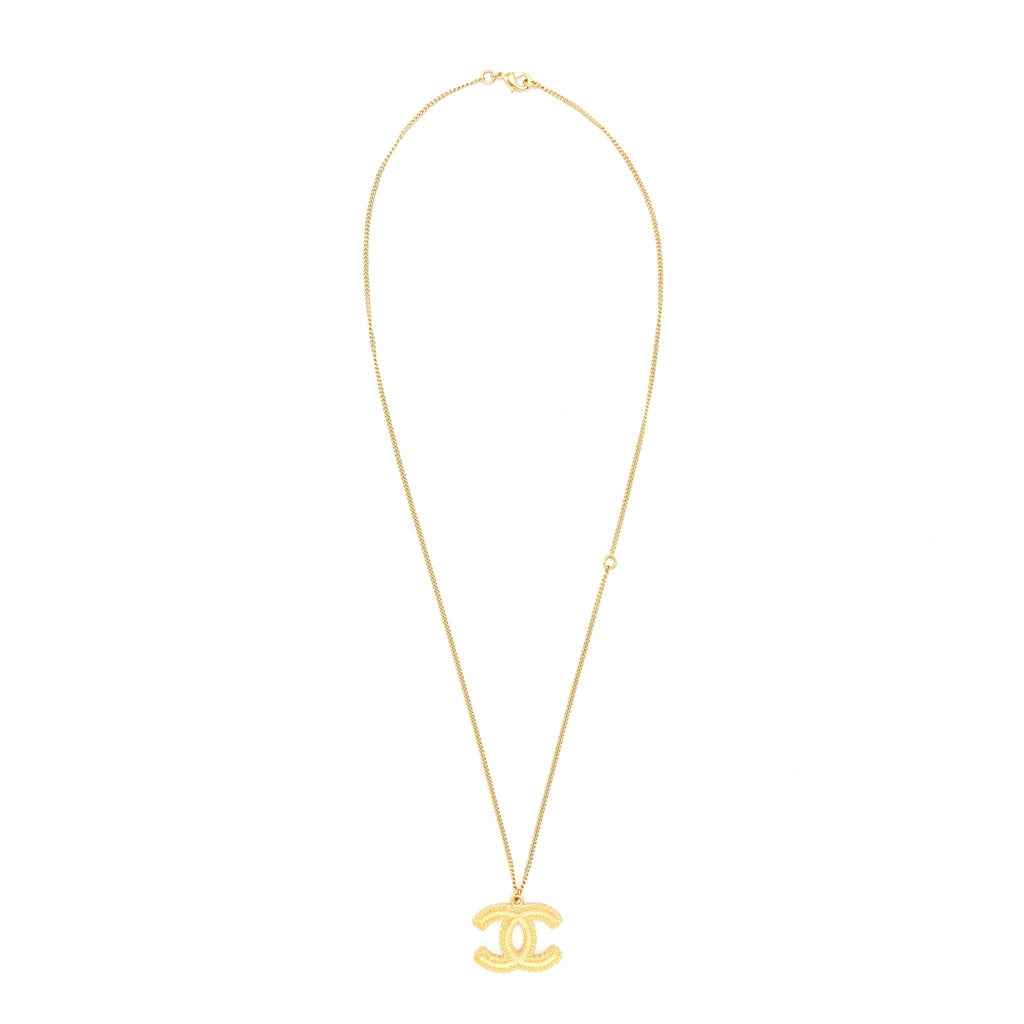 Chanel CC Logo Pendant Necklace Bright Gold Tone