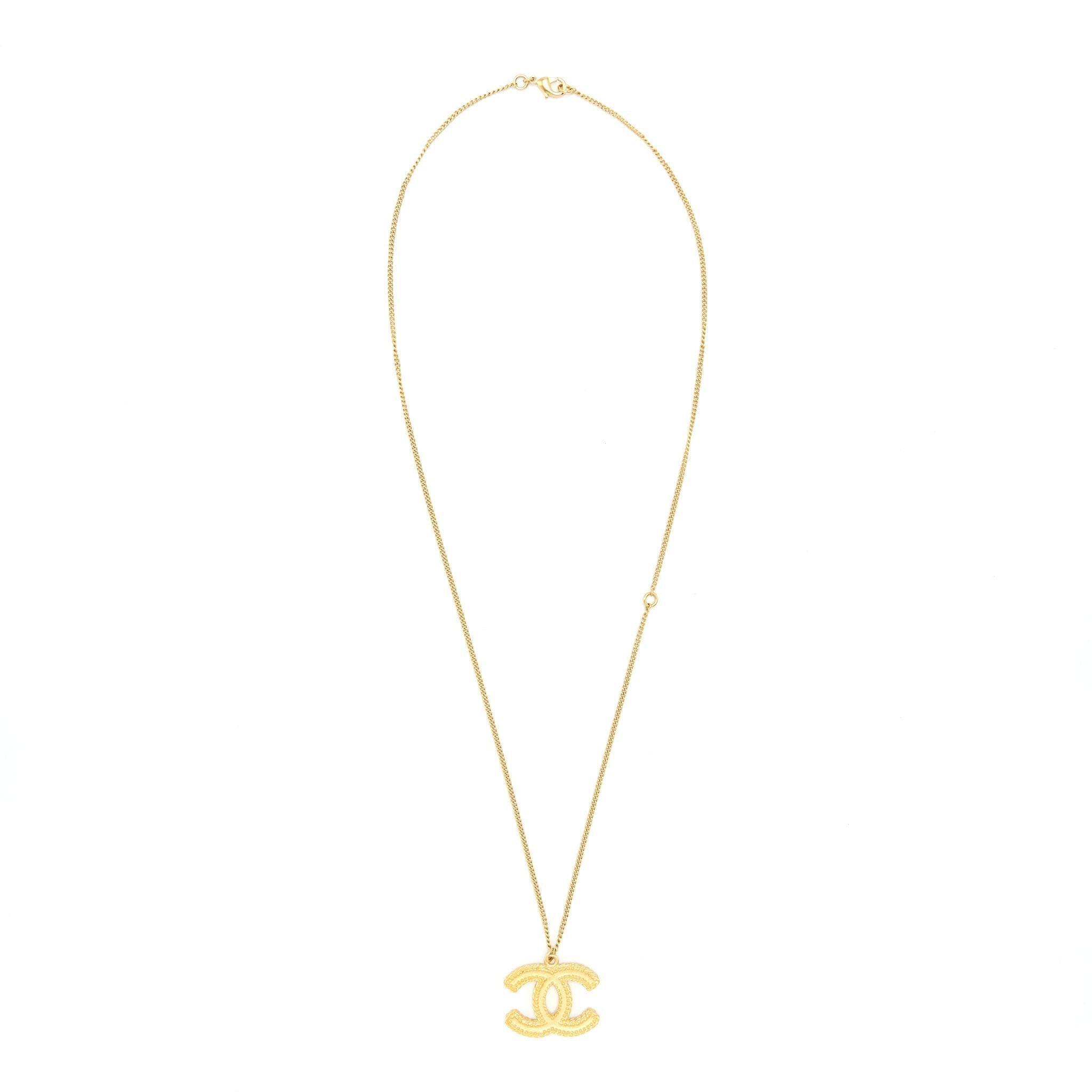 Chanel CC Logo Pendant Necklace Bright Gold Tone