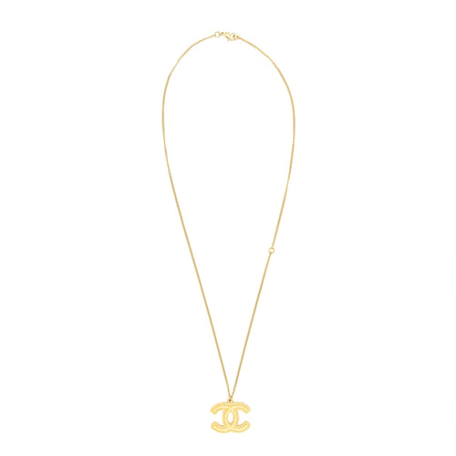 Chanel CC Logo Pendant Necklace Bright Gold Tone