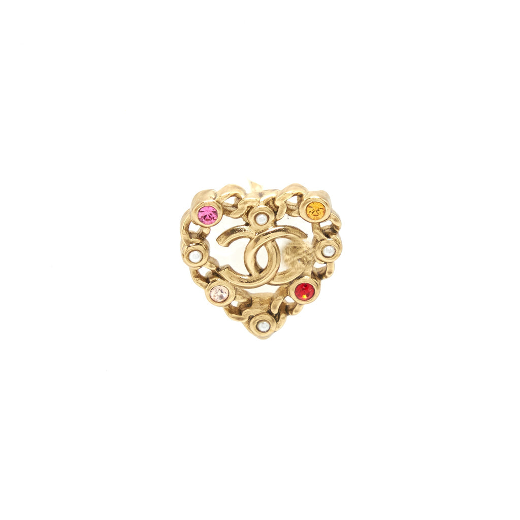 Chanel Heart With CC Logo Earring Light Gold Tone
