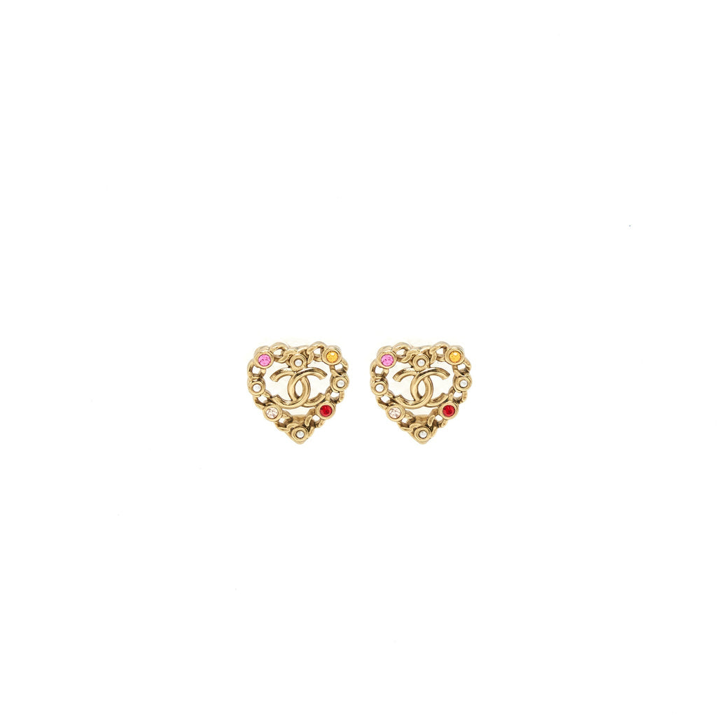 Chanel Heart With CC Logo Earring Light Gold Tone