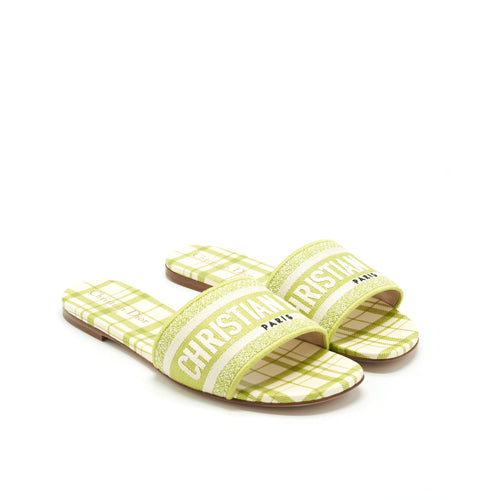 Dior Size 37 Dway Slide Lime Embroidered Cotton