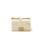 CHANEL SMALL BOY BAG CAVIAR LEATHER GHW IN WHITE