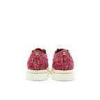 Chanel Size 36.5 Tweed Lace-Up Pearl Flats Red