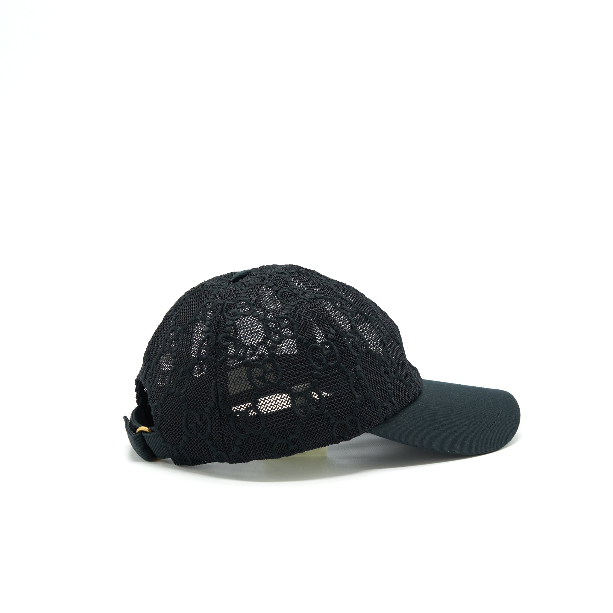 Gucci GG Embroidered Baseball Hat Black GG Net And Cotton Drill