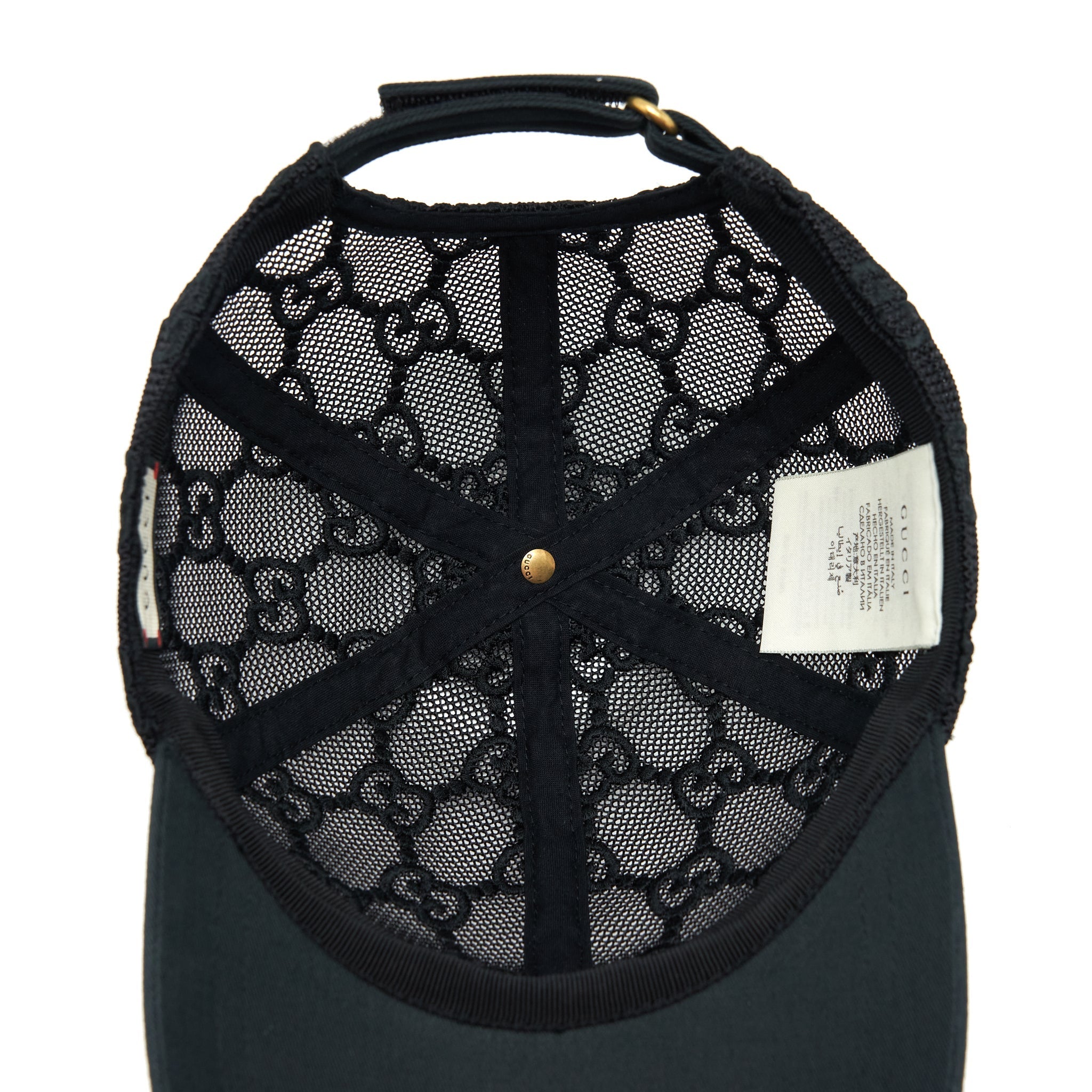 Gucci GG Embroidered Baseball Hat Black GG Net And Cotton Drill