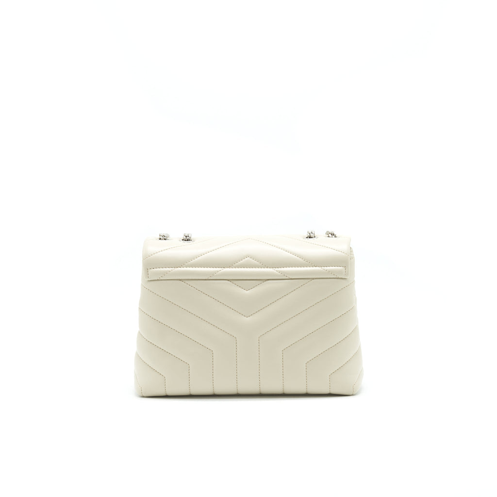 SAINT LAURENT Lou Lou Small Quilted Y Leather Shoulder Bag In White