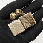 Chanel Enamel Giant Square CC Logo Dropped Earrings Light Gold Tone