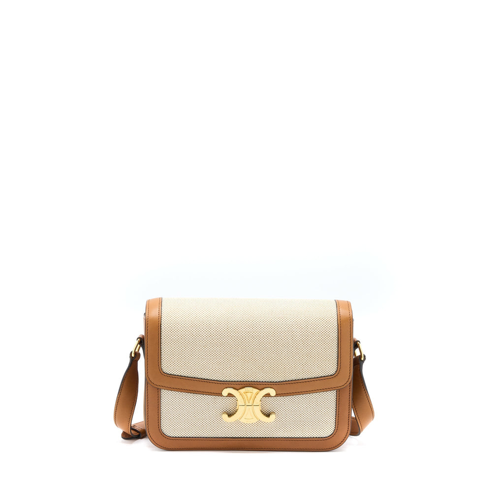 Celine Triomphe Bag Textile/Calfskin White/Tan