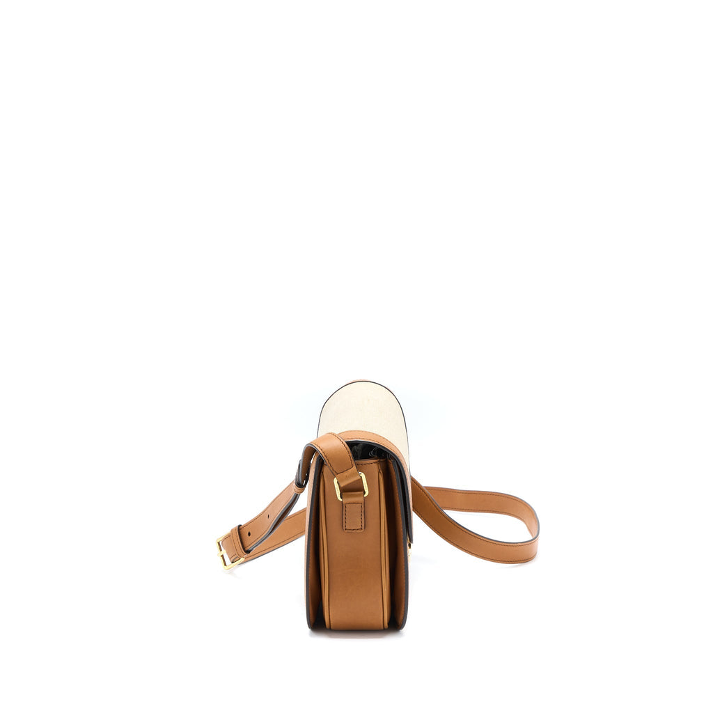 Celine Triomphe Bag Textile/Calfskin White/Tan