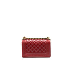 CHANEL GLAZED CALFSKIN SMALL LE BOY BAG IN RED GHW