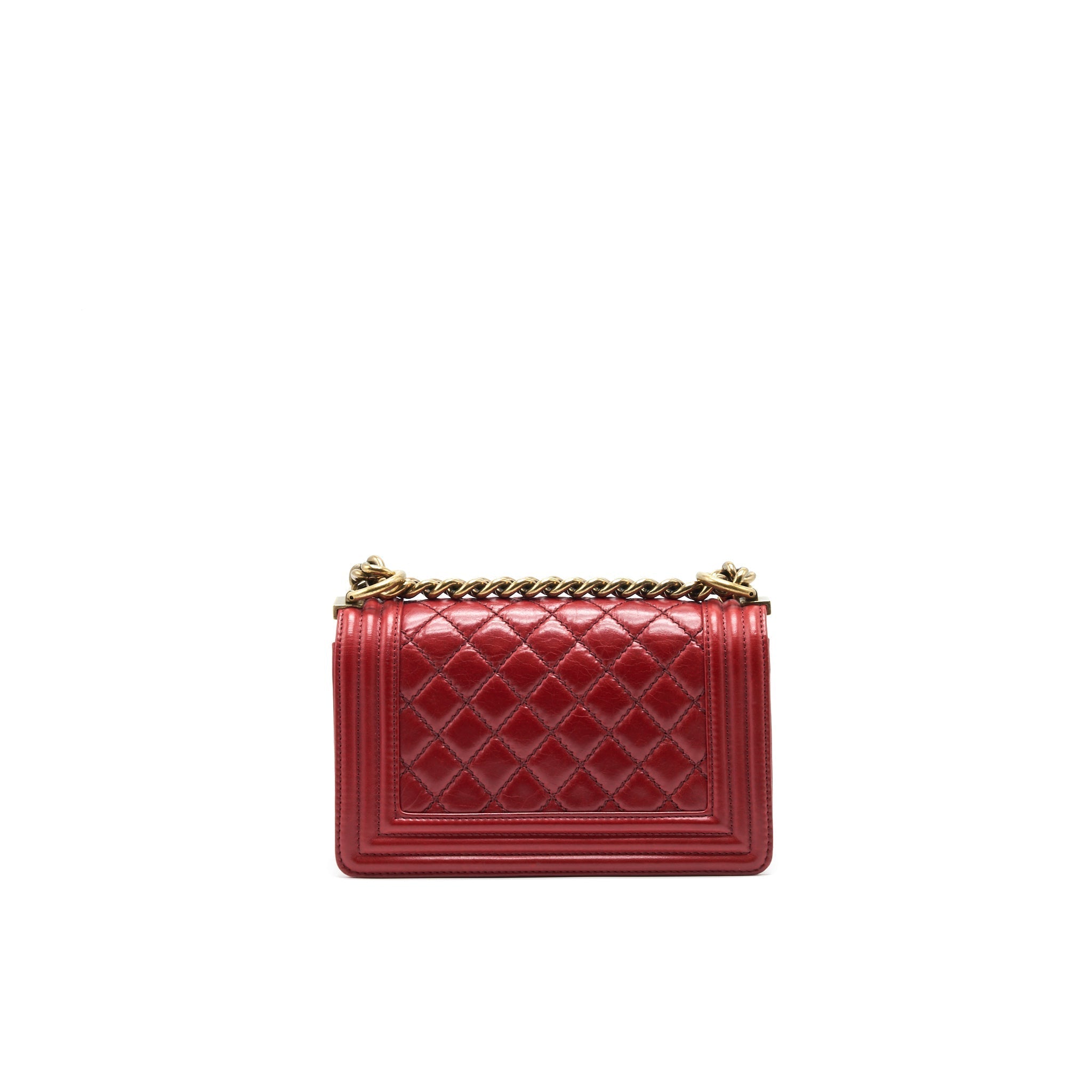 CHANEL GLAZED CALFSKIN SMALL LE BOY BAG IN RED GHW