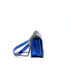 CHANEL MEDIUM LE BOY BAG METALLIC BLUE SHW