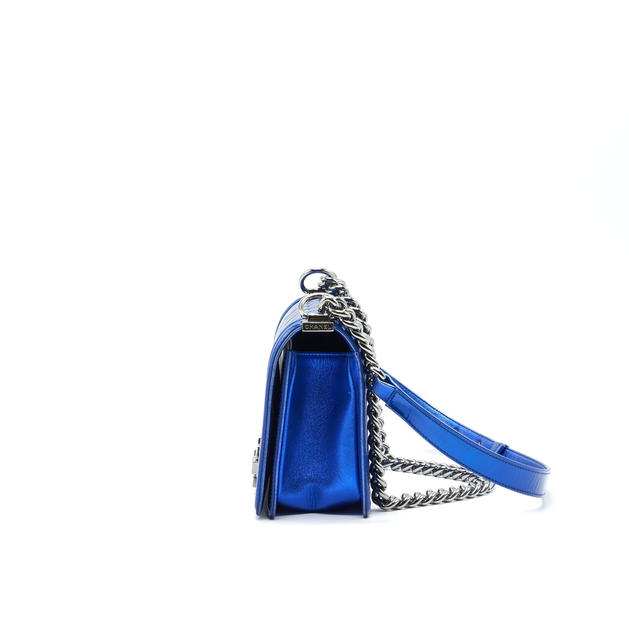 CHANEL MEDIUM LE BOY BAG METALLIC BLUE SHW
