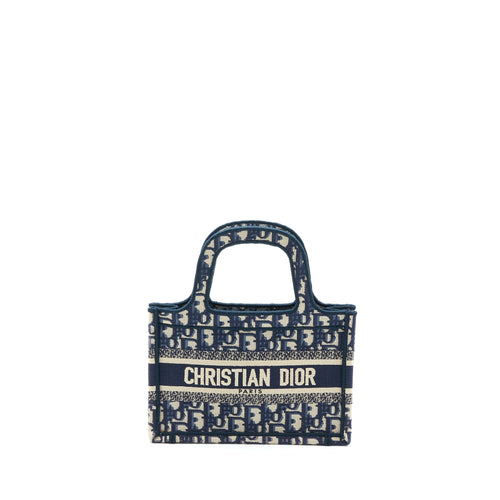 Dior Mini Book Tote Blue Oblique Embroidery