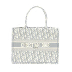Dior Medium Book Tote Dior Oblique Embroidery Canvas Grey