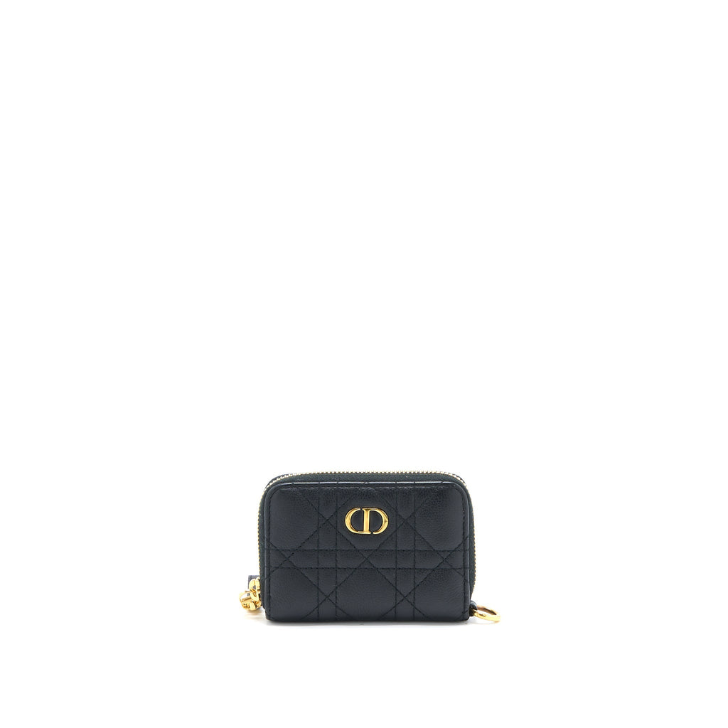 Dior Caro Detachable Card Holder Cannage Supple Calfskin Black GHW