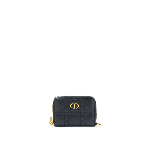Dior Caro Detachable Card Holder Cannage Supple Calfskin Black GHW