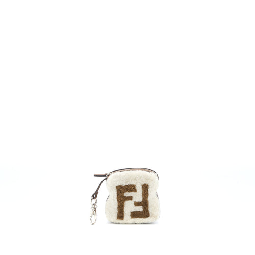 Fendi Zippy Colin Purse Bag Charm Shearling White/Brown SHW