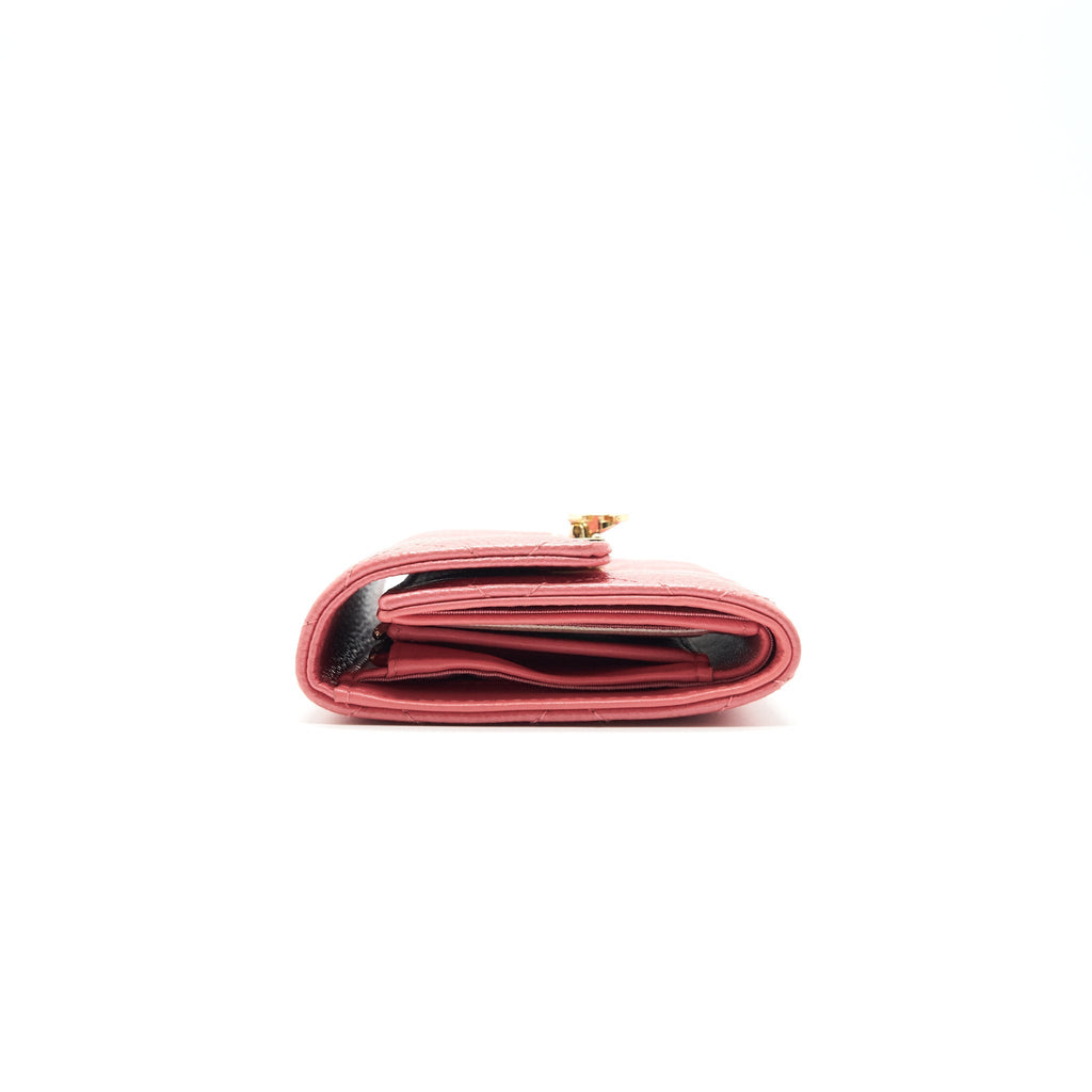 CHANEL CAVIAR MEDIUM FLAP WALLET ROSE PINK WITH GOLD CC LOGO