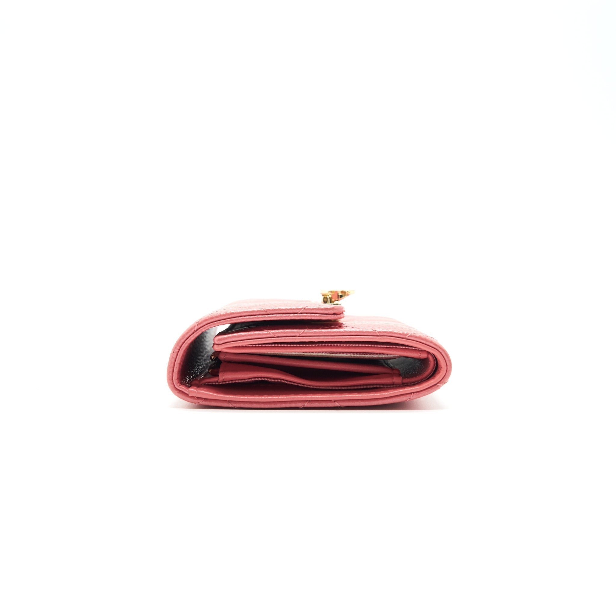 CHANEL CAVIAR MEDIUM FLAP WALLET ROSE PINK WITH GOLD CC LOGO
