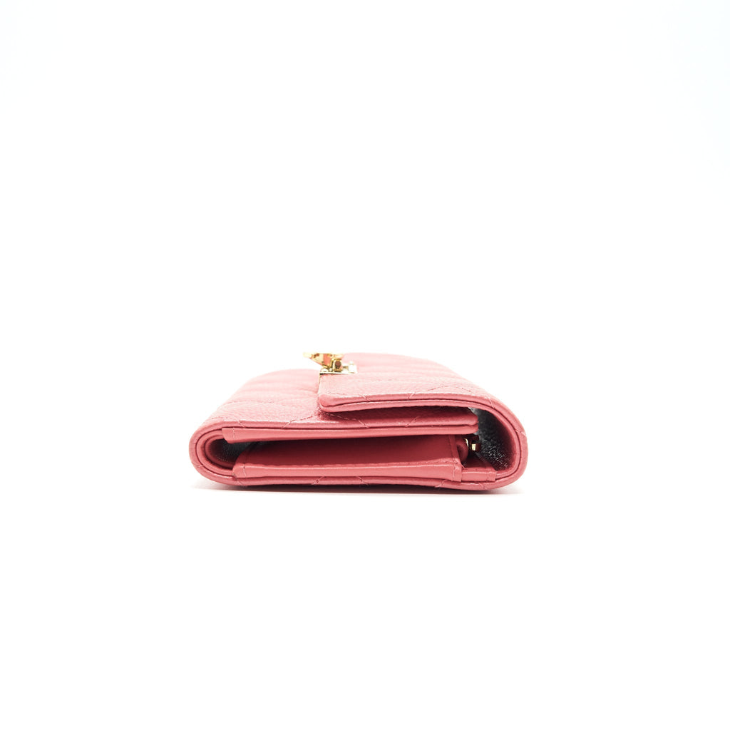 CHANEL CAVIAR MEDIUM FLAP WALLET ROSE PINK WITH GOLD CC LOGO