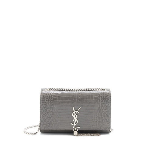 Saint Laurent Kate Bag Croc Embossed-Calfskin Grey SHW