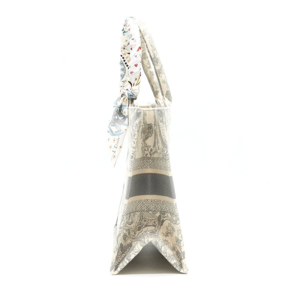 Dior Small Dior Book Tote Gray Toile de Jouy Embroidery an extra Dior twilly