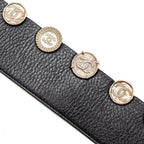 Chanel 22p Round Metal CC Logo Belt Lambskin Black GHW