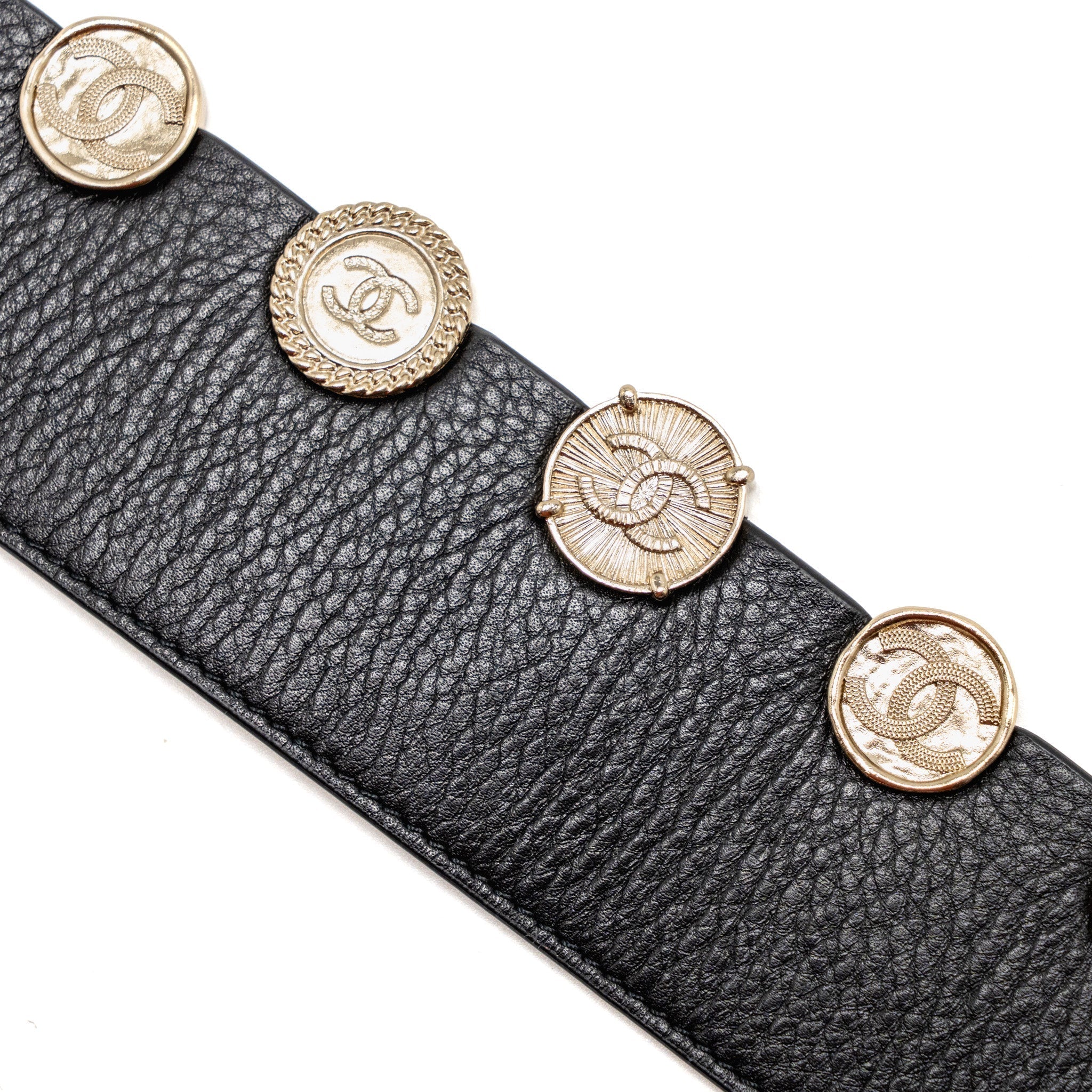 Chanel 22p Round Metal CC Logo Belt Lambskin Black GHW