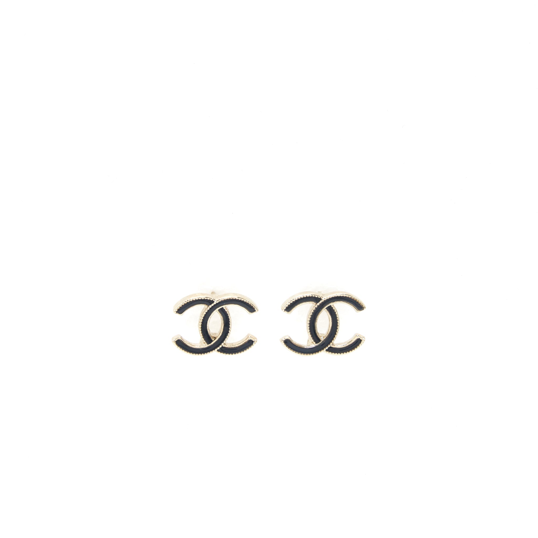 Chanel CC Logo Black And Gold Small Model Earrings
