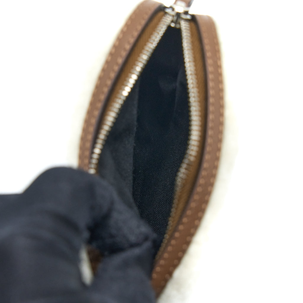 Fendi Zippy Colin Purse Bag Charm Shearling White/Brown SHW