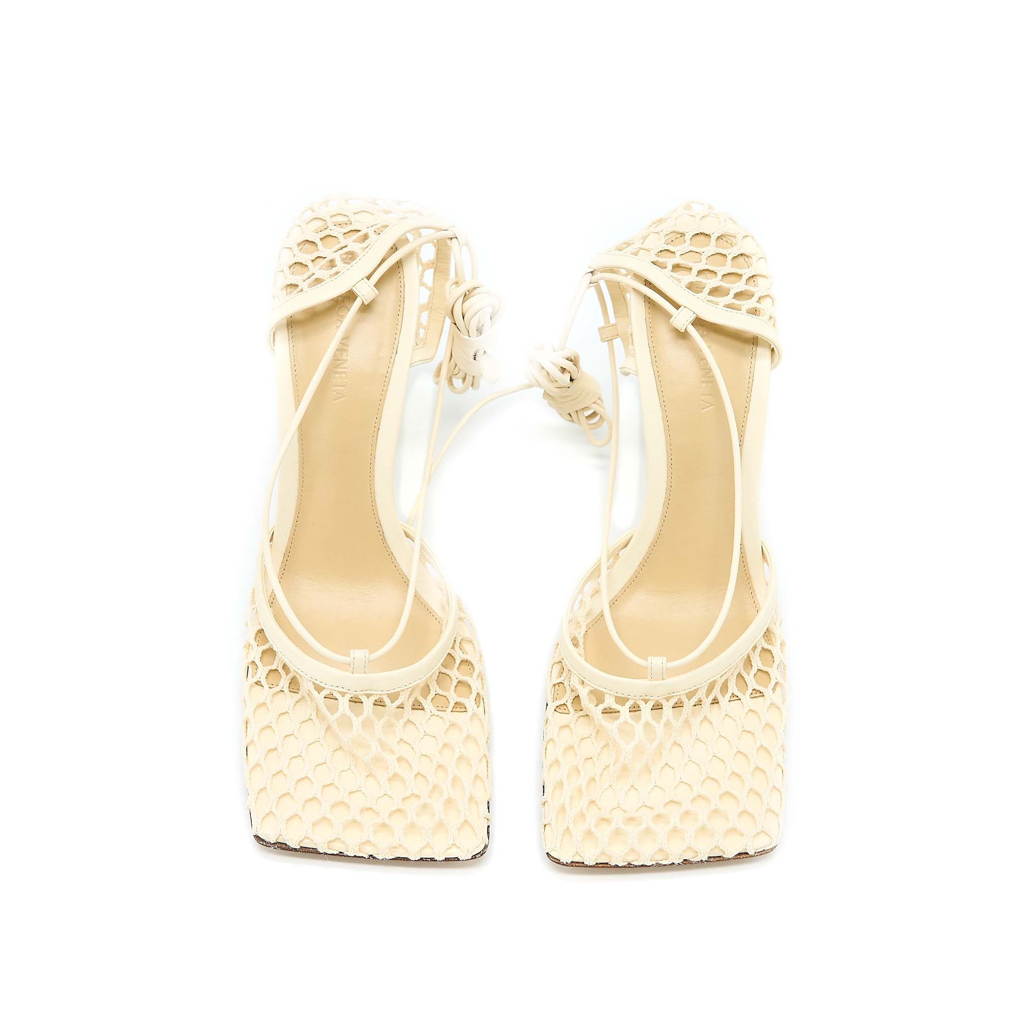 Bottega Veneta Size 39 Stretch Lace-up Sandals Lambskin White