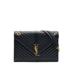 Saint Laurent / YSL Large Envelope Chain Flap Bag in Black Grain de Poudre