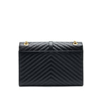 Saint Laurent / YSL Large Envelope Chain Flap Bag in Black Grain de Poudre