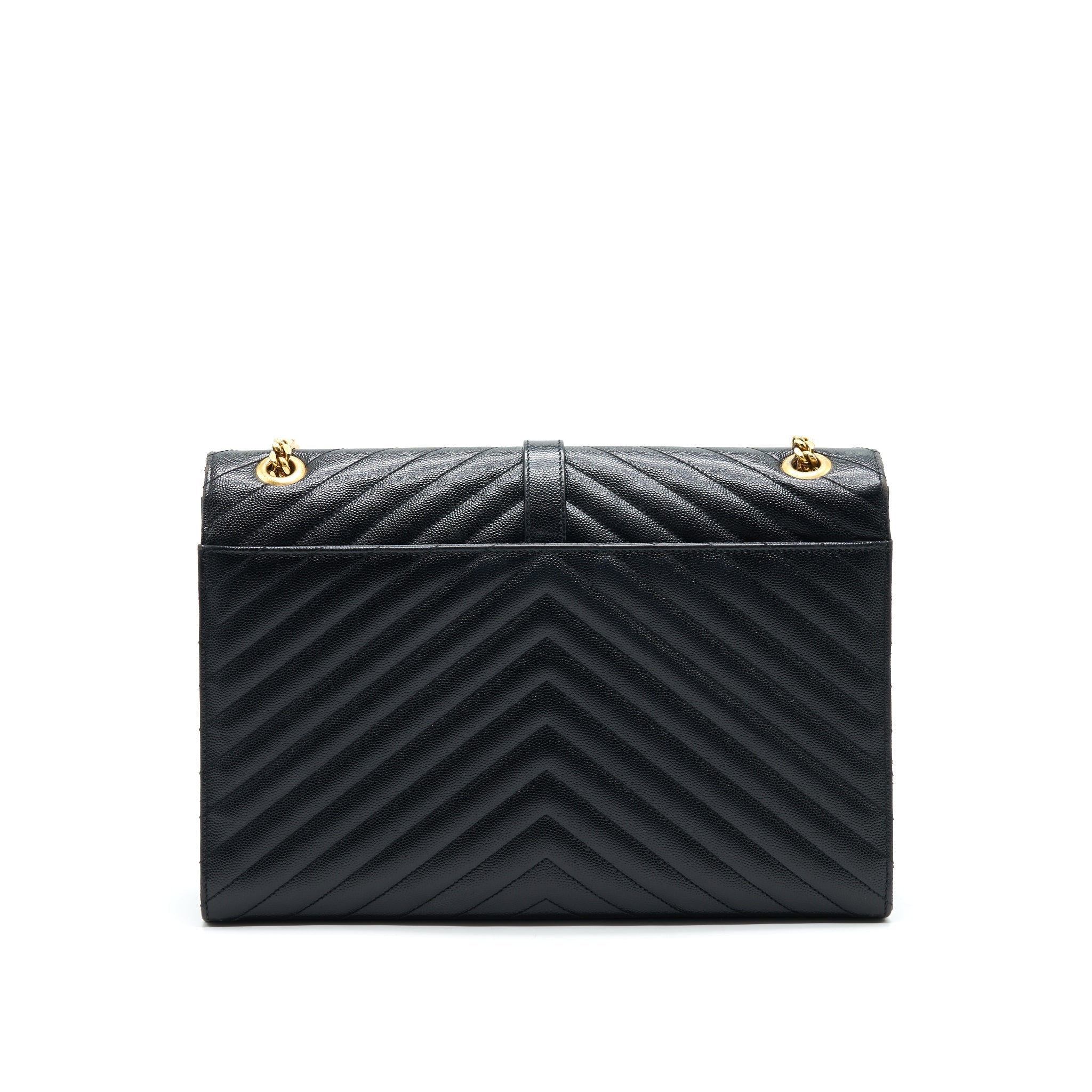 Saint Laurent / YSL Large Envelope Chain Flap Bag in Black Grain de Poudre