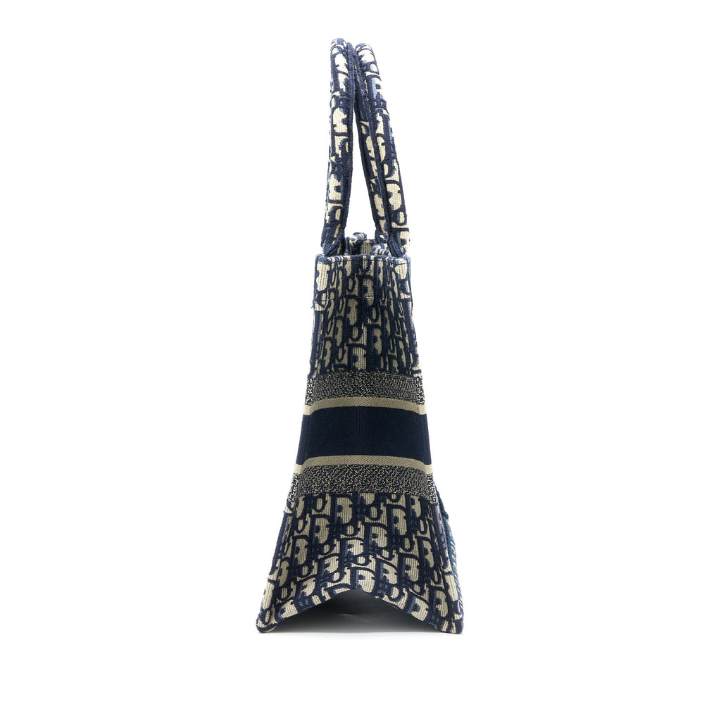 Dior Medium Book Tote Blue Oblique Embroidery