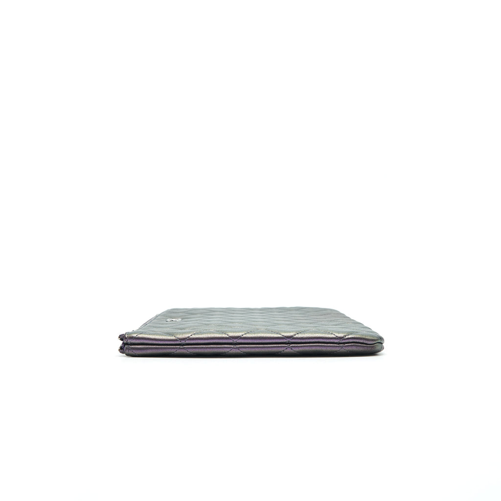 Chanel Quilted Leather Clutch Bag in Metallic Purple