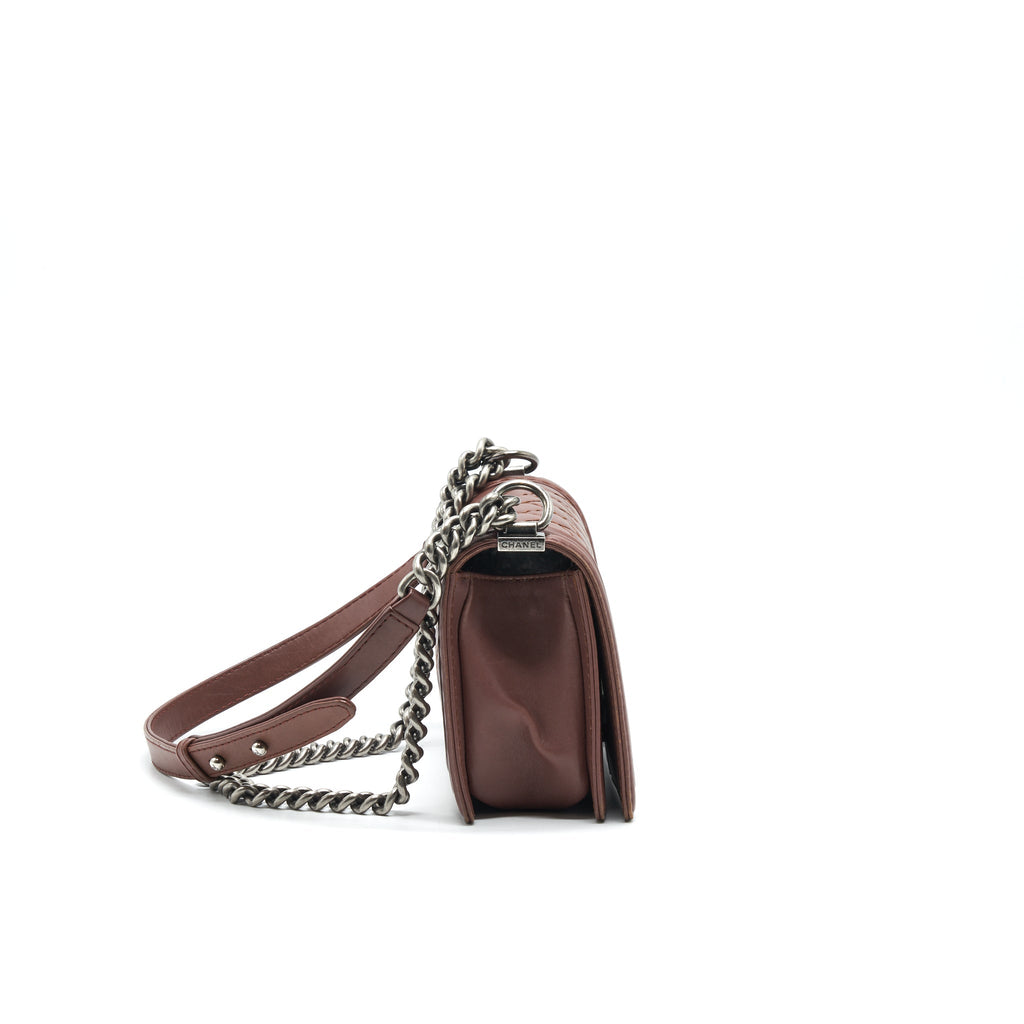 CHANEL MEDIUM BOY CHANEL BAG CHOCOLATE BROWN SHW