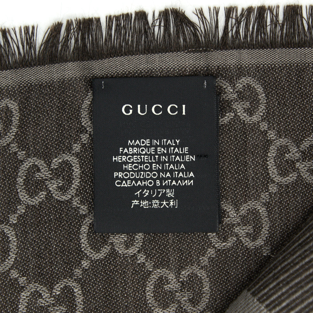 GUCCI Wool Jacquard GG Logo Scarf Dark Brown 140x140cm