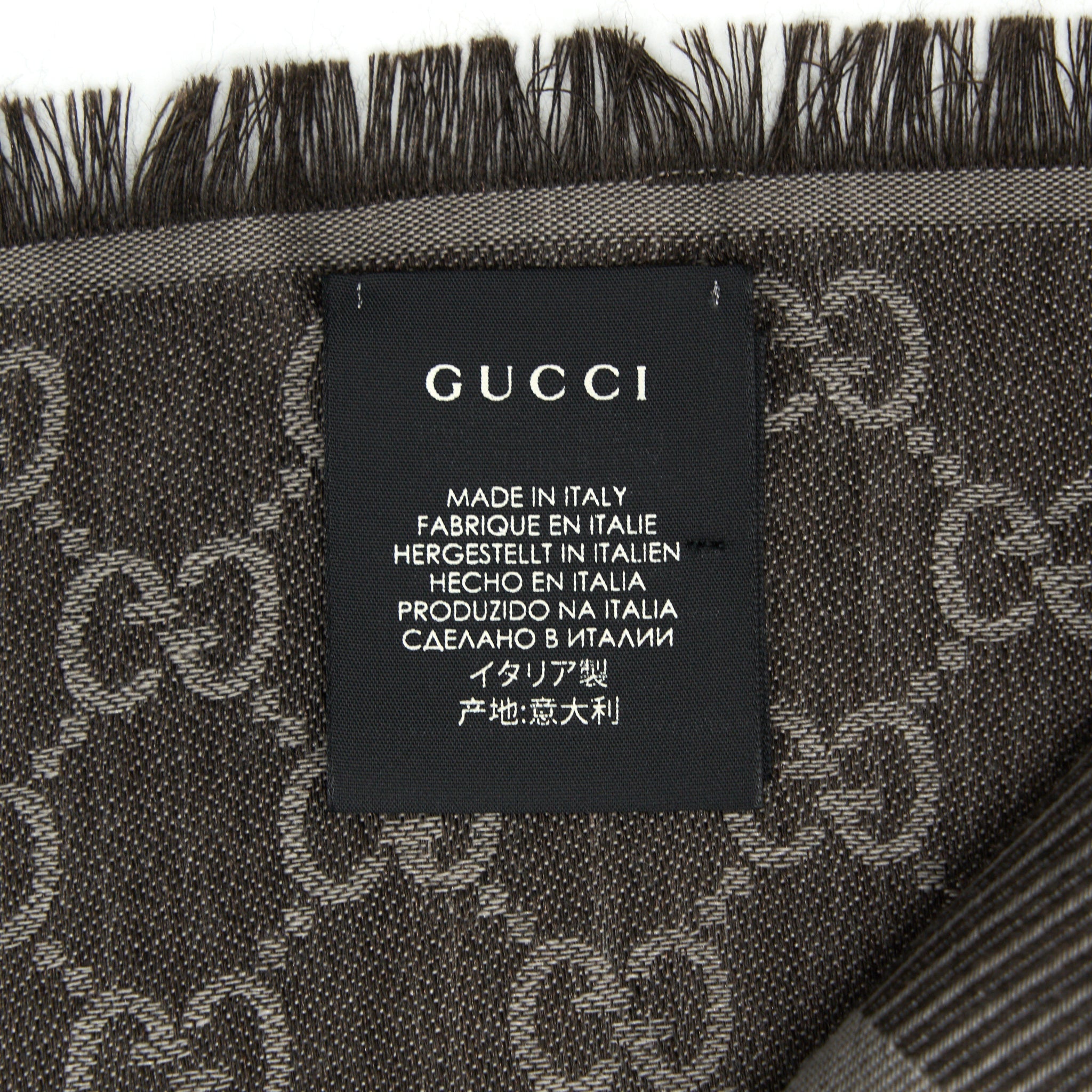GUCCI Wool Jacquard GG Logo Scarf Dark Brown 140x140cm