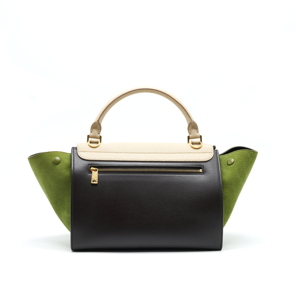 CELINE SMALL TRAPEZE BAG MULTI COLOR BEIGE/ BURGUNDY/ GREEN